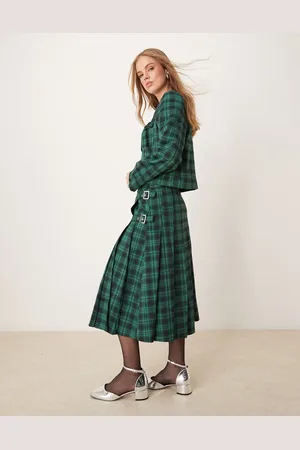 Neon Rose Tartan midi kilt skirt co-ord in