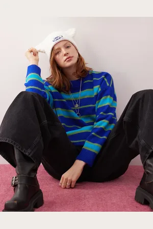 COLLUSION Unisex fluffy striped knitted jumper in