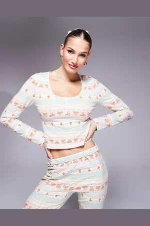 ASOS Mix & match long sleeve pyjama top in fairisle print with scrunchie