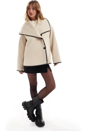 4th & Reckless Oversized lapel jacket with contrast stitch in camel