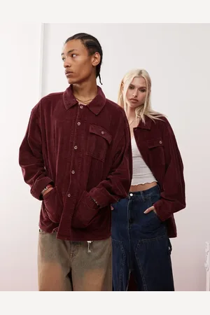 Reclaimed Unisex cord shacket in burgundy