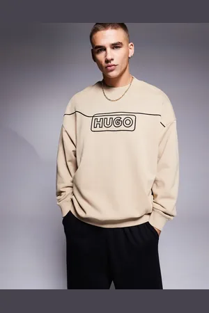 Hugo Blue Noideryos loose fit sweatshirt with line logo in beige
