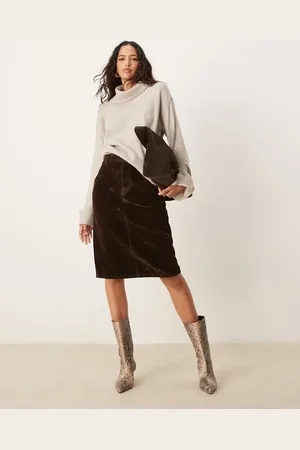 ASOS Awkward length skirt in flocked denim