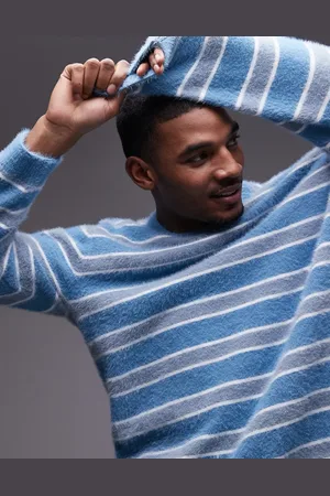 Topman Relaxed fit brushed jumper in and white stripe