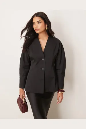 ASOS Nipped waist collarless blazer in