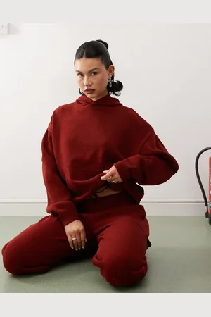 COLLUSION Oversized knitted hoodie co-ord in burgundy