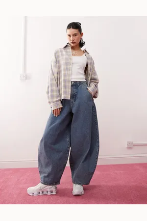 COLLUSION XL balloon jean with cinch back in washed