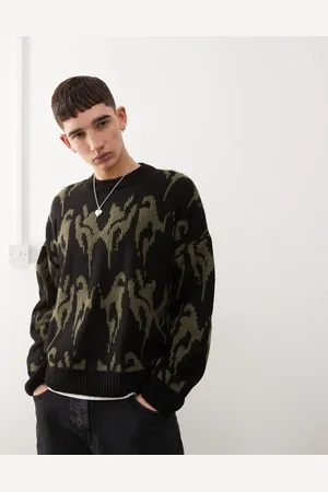 COLLUSION Oversized jacquard knitted jumper in khaki
