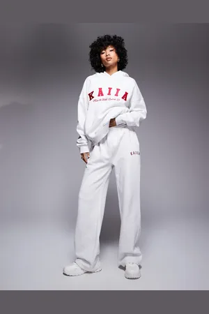 Kaiia Embroidered logo oversized hoodie co-ord in light marl and red