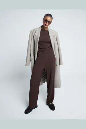 River Island Textured wide leg trouser co-ord in dark