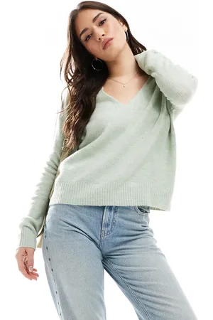 JDY V neck long sleeve knit jumper in light