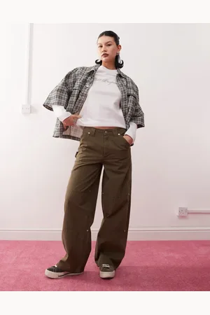 COLLUSION Carpenter trouser with contrast stitch in khaki