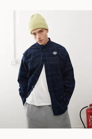 A Bathing Ape Aape By A Bathing Ape checked logo long sleeve shirt in navy & green