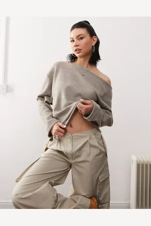 Reclaimed Slouchy off shoulder jumper in beige