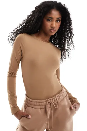 Miss Selfridge Crew neck soft touch bodysuit sweat co ord in mocha