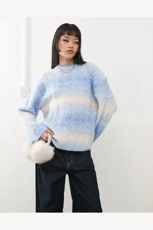 Monki Oversized space dye cable jumper in blue & pink