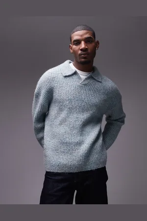 Topman Relaxed open collar jumper in sage marl