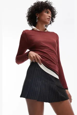 Topshop Pleated micro mini skirt in mono stripe