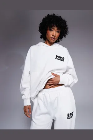 Kaiia Studio oversized bubble back print hoodie co-ord in cream and black