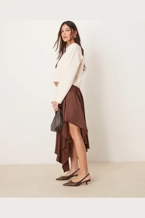 ASOS Satin asym hem midi skirt in chocolate