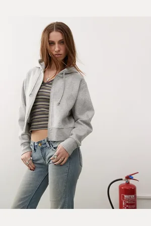 Monki Cropped zip up hoodie in marl