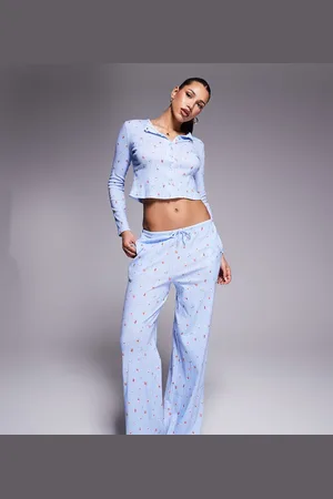Kaiia Exclusive pointelle wide leg pyjama bottoms co-ord in baby ditsy floral