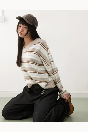 COLLUSION Knitted v neck striped jumper in