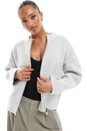 4th & Reckless Premium high neck double zip knitted bomber jacket in