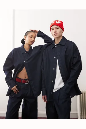 Reclaimed Unisex oversized denim shirt in rinse wash indigo