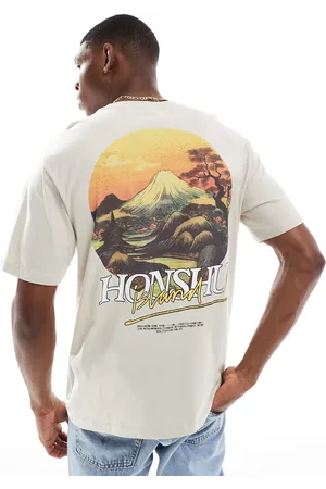 Only & Sons Oversized t-shirt with Honshu back print in taupe