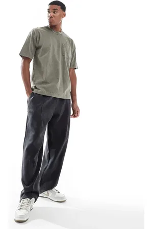 Pull&Bear Washed wide leg joggers in charcoal