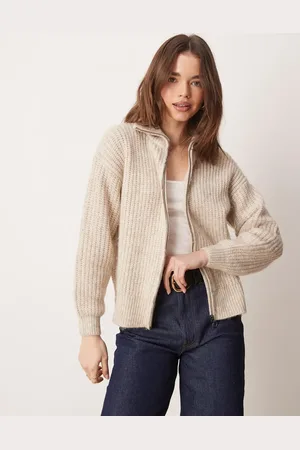 JDY Zip knitted cardigan in cream