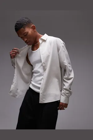 Topman Long sleeve mini stripe relaxed shirt in cream
