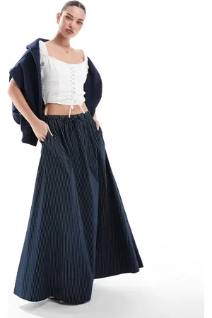 ASOS A line tie waist midi skirt in stripe