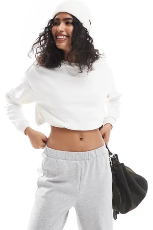 Pieces® Bubble hem cropped sweat co-ord in cream