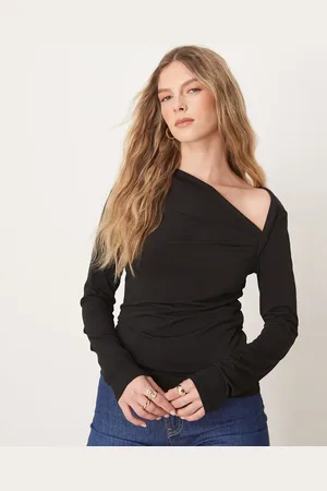 JDY Asymmetric neck slinky long sleeve top in