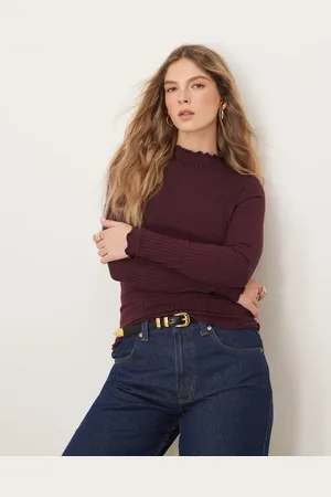 JDY Lettuce edge top in burgundy