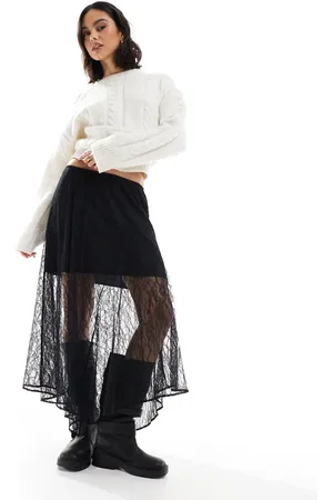 ASOS Asymmetric lace overlay midi skirt in