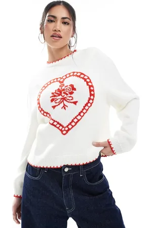 Miss Selfridge Heart blanket stitch oversized knitted jumper