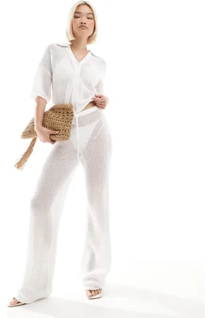 4th & Reckless Wide leg crochet beach trouser co-ord in