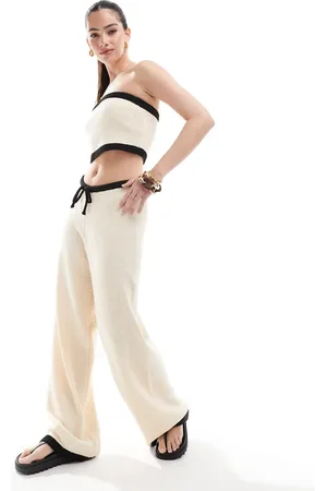 4th & Reckless Knitted contrast beach trouser co-ord in ecru
