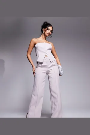 Kaiia Exclusive tailored wide leg seam detail trousers co-ord in light