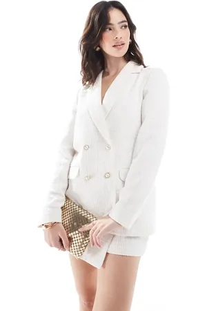 Miss Selfridge Co-ord boucle double breasted blazer in ivory