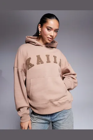 Kaiia Boucle logo oversized hoodie co-ord in espresso