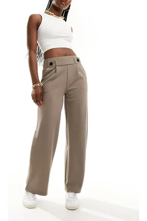 JDY High waisted crop wide fit tailored trousers in taupe