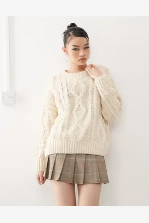 Princess Polly Chunky cable knit crew neck jumper in beige