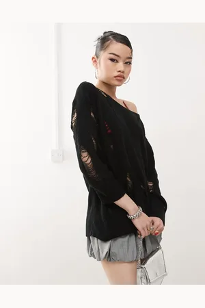 Princess Polly Distressed ladder stitch slash neck jumper in