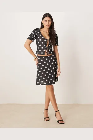 ASOS Dry handle rib polka dot awkward length low rise skirt in