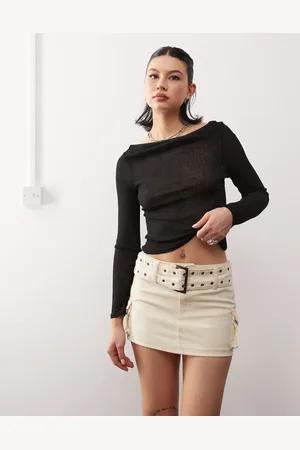 Princess Polly Eyelet belt cargo mini skirt in beige