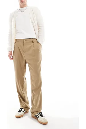 JACK & JONES Wide fit pleat front smart trouser in beige